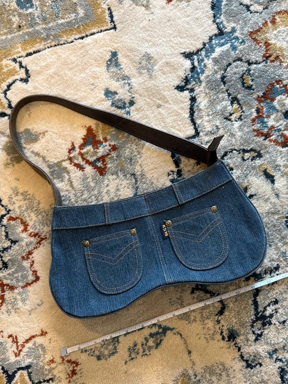 Denim Shoulder Bag with Dual Front Pockets - Blue